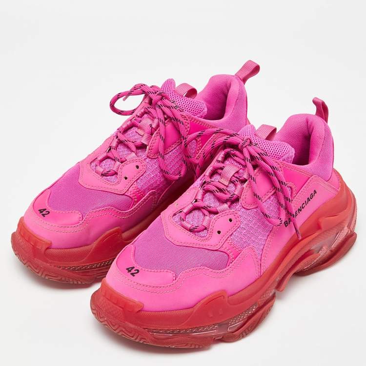 مملوكة مسبقًا Balenciaga Pink Faux Leather and Mesh Triple S Clear Sole Low Top Sneakers Size 42