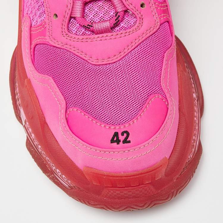 مملوكة مسبقًا Balenciaga Pink Faux Leather and Mesh Triple S Clear Sole Low Top Sneakers Size 42