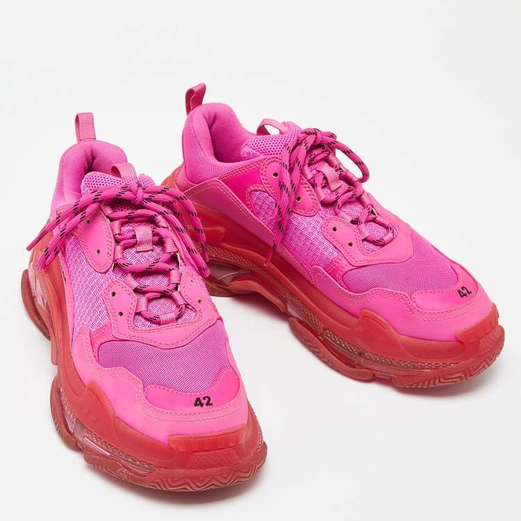 مملوكة مسبقًا Balenciaga Pink Faux Leather and Mesh Triple S Clear Sole Low Top Sneakers Size 42