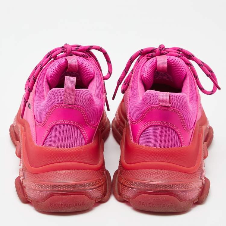 مملوكة مسبقًا Balenciaga Pink Faux Leather and Mesh Triple S Clear Sole Low Top Sneakers Size 42