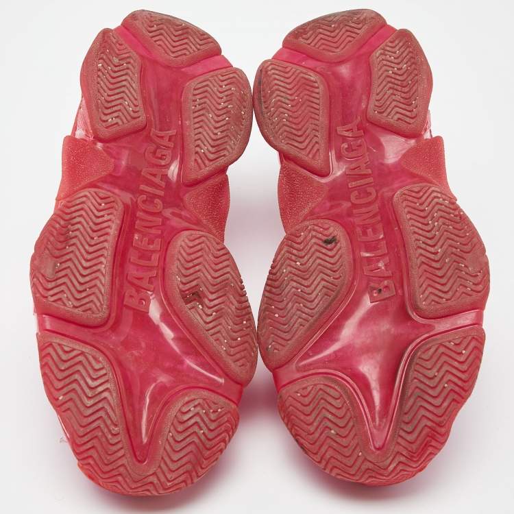 مملوكة مسبقًا Balenciaga Pink Faux Leather and Mesh Triple S Clear Sole Low Top Sneakers Size 42
