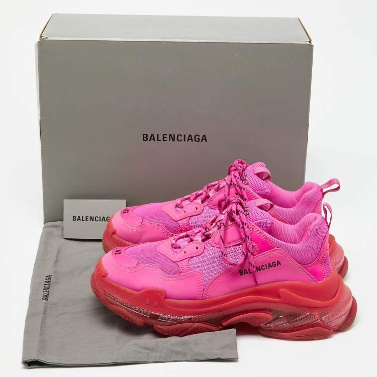 مملوكة مسبقًا Balenciaga Pink Faux Leather and Mesh Triple S Clear Sole Low Top Sneakers Size 42