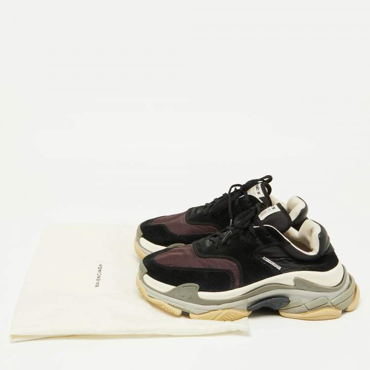 Pre Owned Balenciaga Black/Burgundy Suede and Nylon Triple S Sneakers Size 42