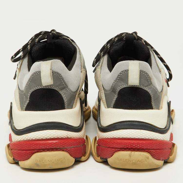 Pre Owned Balenciaga Silver Mesh and Faux Leather Triple S Lace Up Sneakers Size 42