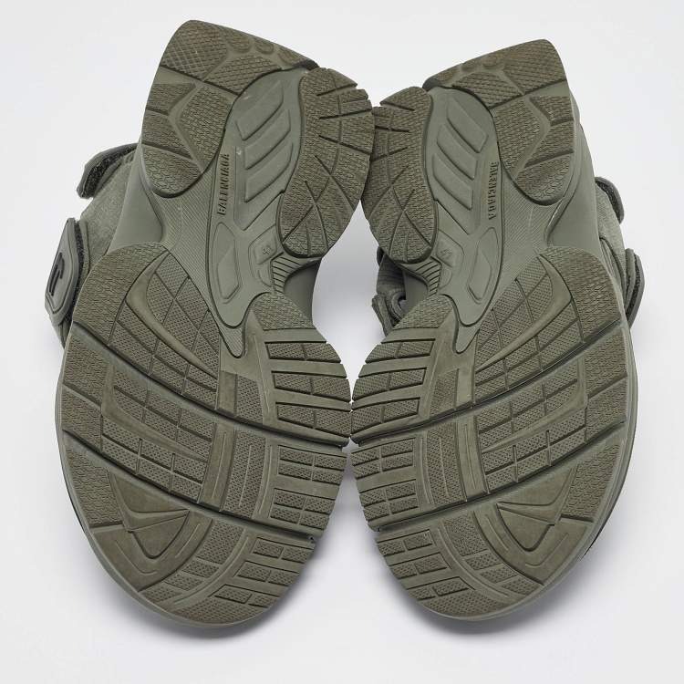 Pre Owned Balenciaga Light Green Fabric Tourist Touch Strap Sandals Size 41