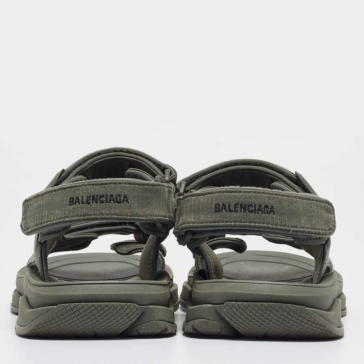 Pre Owned Balenciaga Light Green Fabric Tourist Touch Strap Sandals Size 41