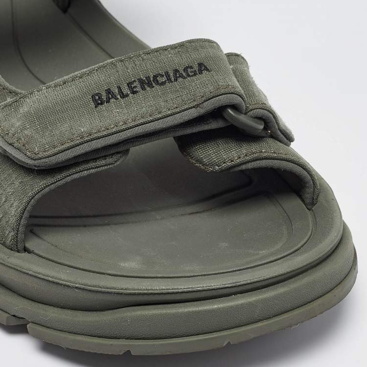 Pre Owned Balenciaga Light Green Fabric Tourist Touch Strap Sandals Size 41
