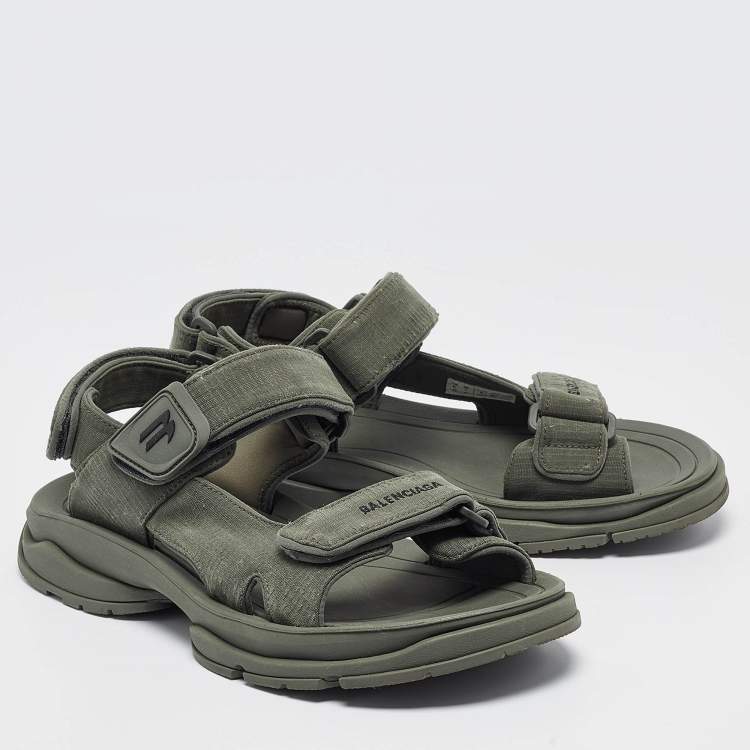 Pre Owned Balenciaga Light Green Fabric Tourist Touch Strap Sandals Size 41