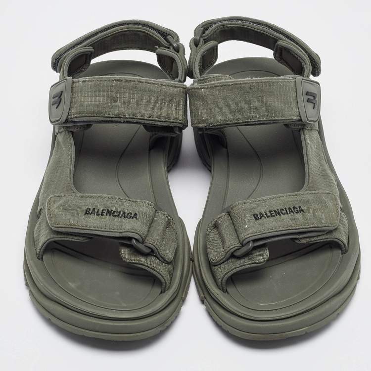 Pre Owned Balenciaga Light Green Fabric Tourist Touch Strap Sandals Size 41