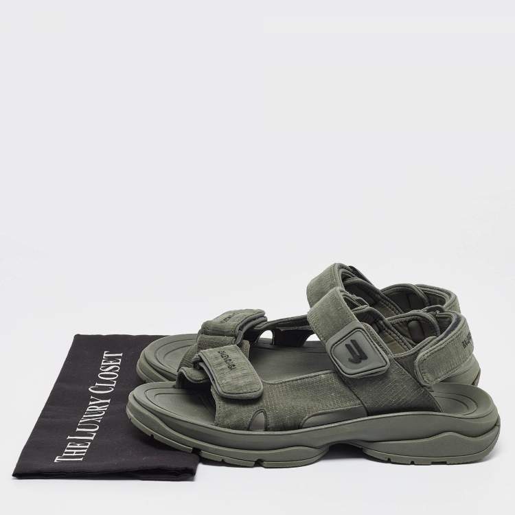 Pre Owned Balenciaga Light Green Fabric Tourist Touch Strap Sandals Size 41