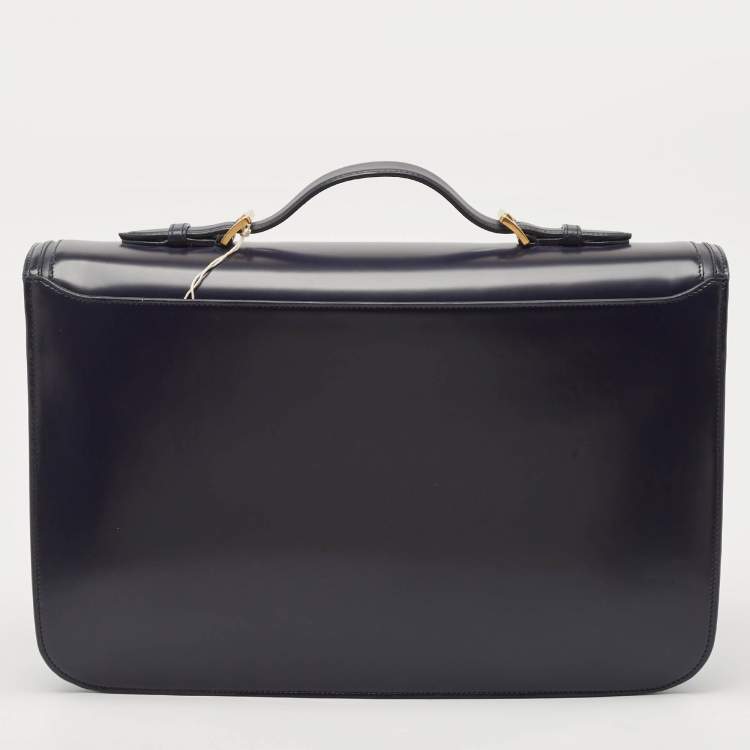 Pre Owned Bally Navy Blue Brushed Leather Deco' Briefcase