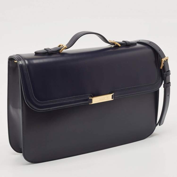 Pre Owned Bally Navy Blue Brushed Leather Deco' Briefcase