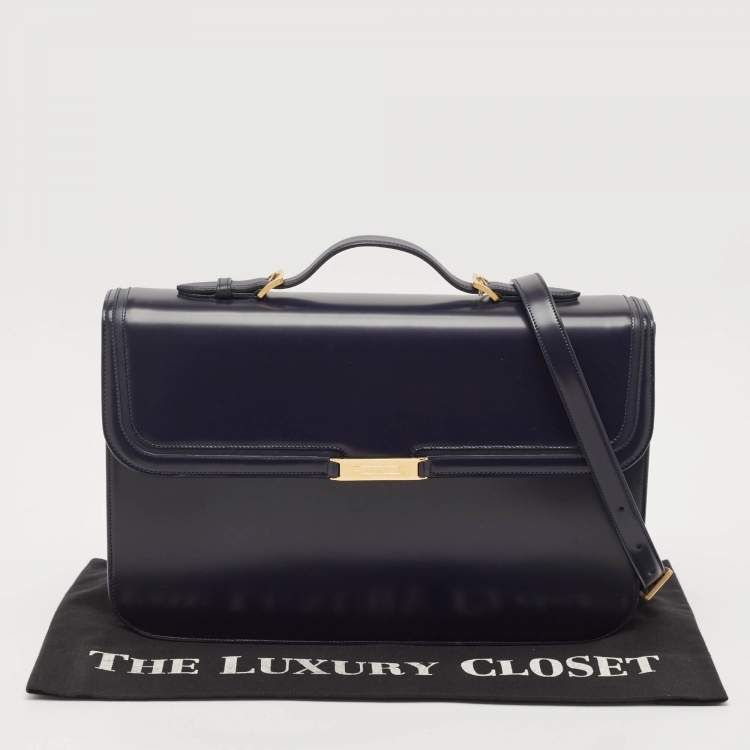 Pre Owned Bally Navy Blue Brushed Leather Deco' Briefcase
