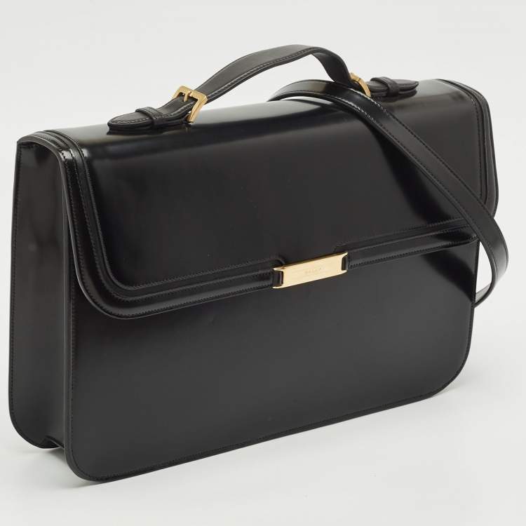 Pre Owned Bally Black Brushed Leather Deco' Briefcase