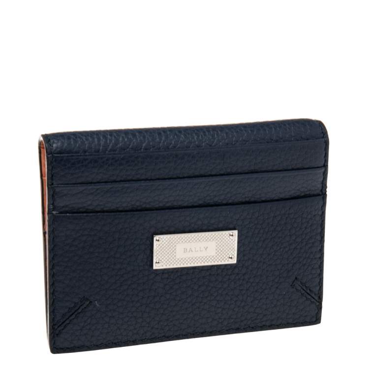 Pre Owned Bally Blue Grained Leather Lalder Suzy Bifold Card Case