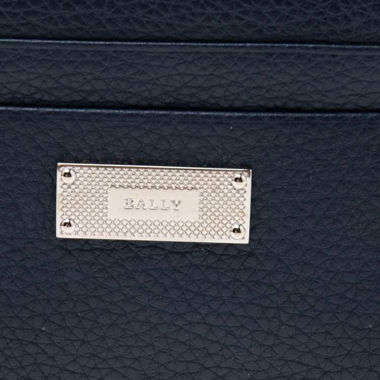Pre Owned Bally Blue Grained Leather Lalder Suzy Bifold Card Case