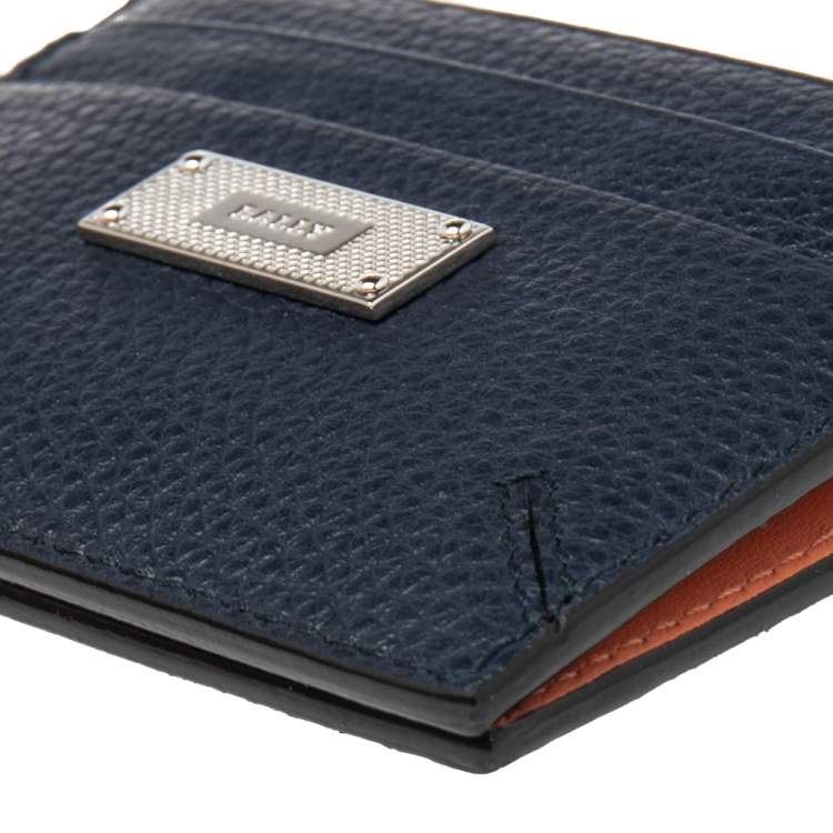 Pre Owned Bally Blue Grained Leather Lalder Suzy Bifold Card Case