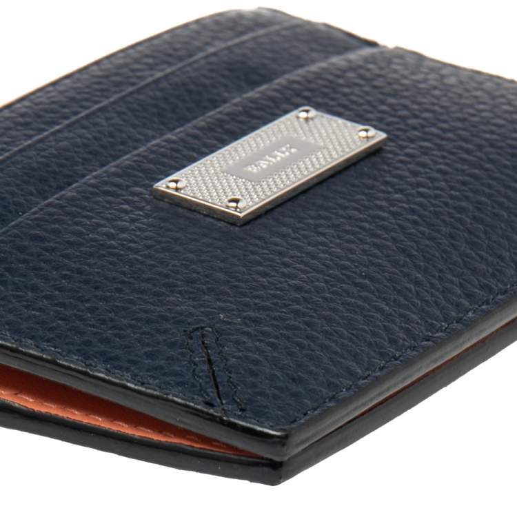 Pre Owned Bally Blue Grained Leather Lalder Suzy Bifold Card Case