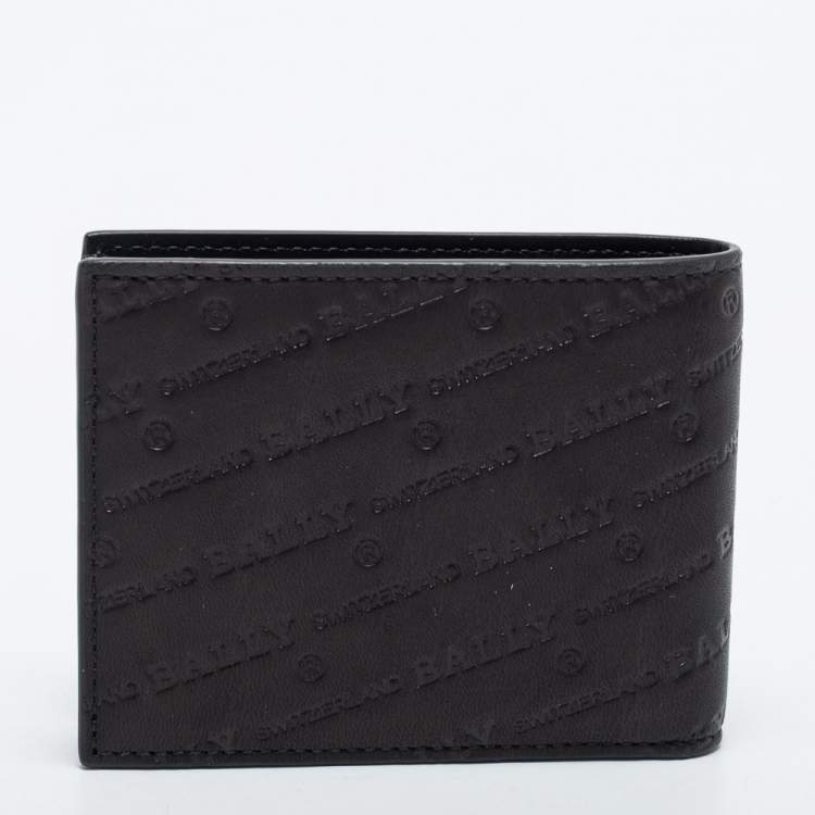 Pre Owned Bally Black Embossed Leather Bifold Wallet