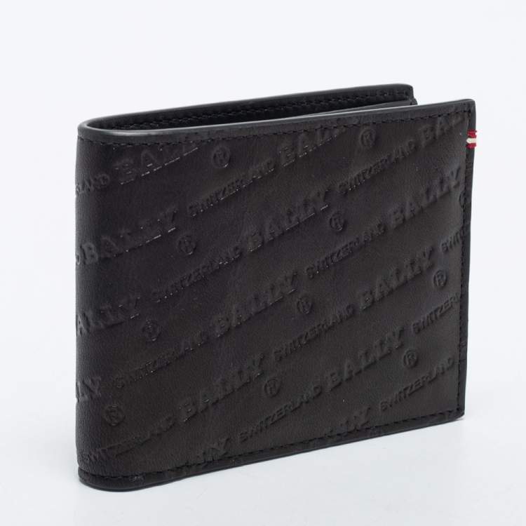 Pre Owned Bally Black Embossed Leather Bifold Wallet