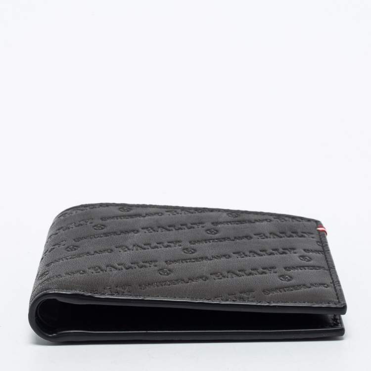 Pre Owned Bally Black Embossed Leather Bifold Wallet