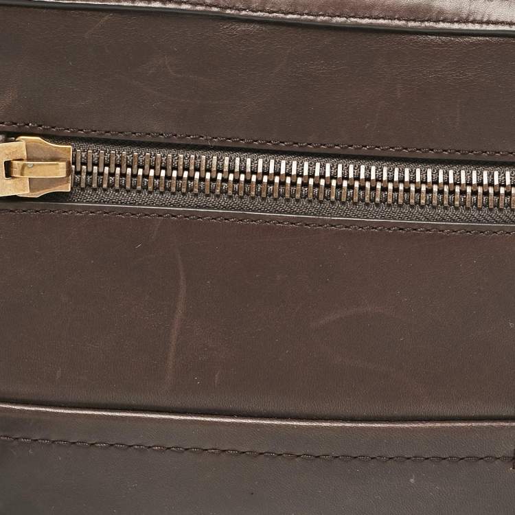 Pre Owned Bally Dark Brown Leather Stripe Wristlet Pouch
