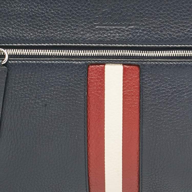 Pre Owned Bally Navy Blue Leather Wristlet Zip Pouch