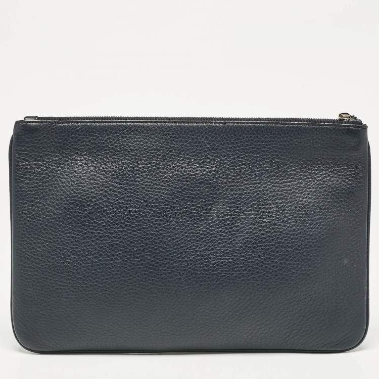 Pre Owned Bally Navy Blue Leather Wristlet Zip Pouch