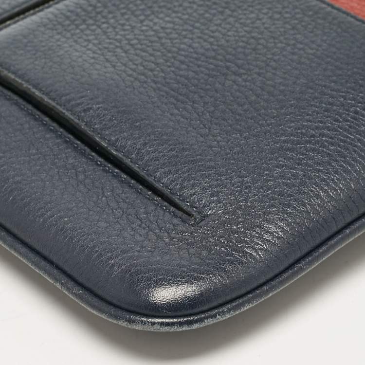 Pre Owned Bally Navy Blue Leather Wristlet Zip Pouch