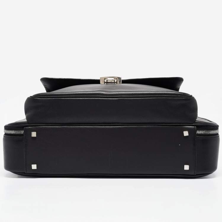 Pre Owned Bally Black Leather Front Pocket Briefcase Bag