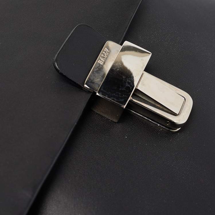 Pre Owned Bally Black Leather Front Pocket Briefcase Bag