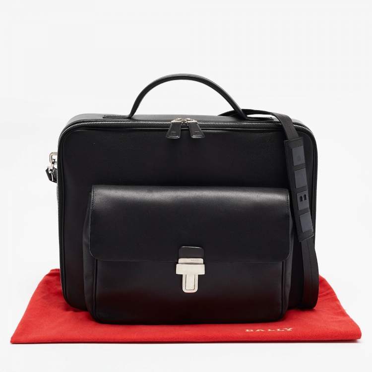 Pre Owned Bally Black Leather Front Pocket Briefcase Bag