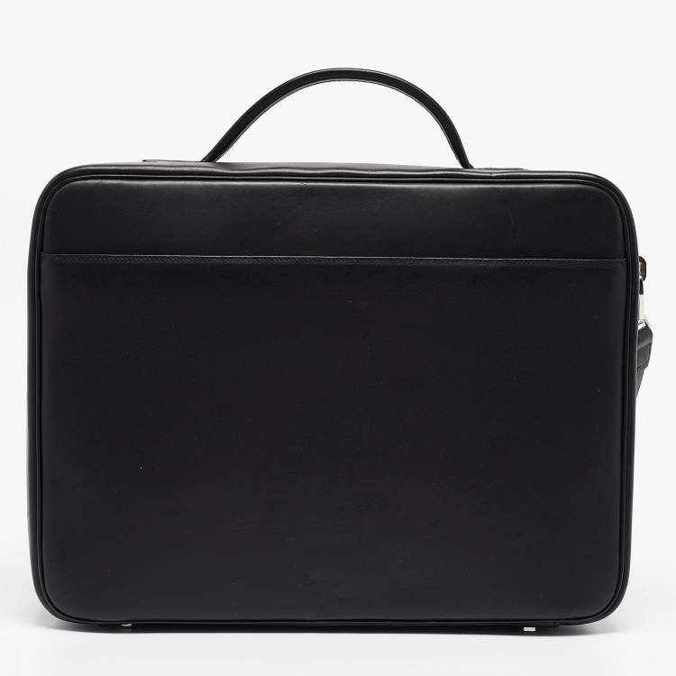 Pre Owned Bally Black Leather Front Pocket Briefcase Bag