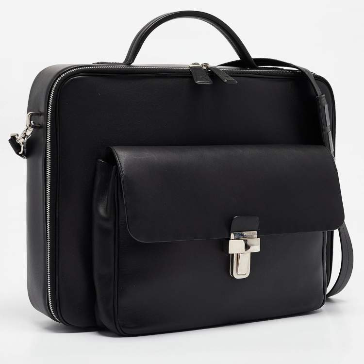 Pre Owned Bally Black Leather Front Pocket Briefcase Bag