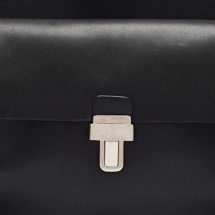 Pre Owned Bally Black Leather Front Pocket Briefcase Bag