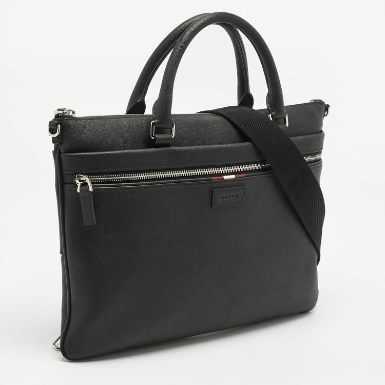 Pre Owned Bally Black Leather Zip Briefcase Bag