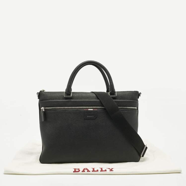 Pre Owned Bally Black Leather Zip Briefcase Bag