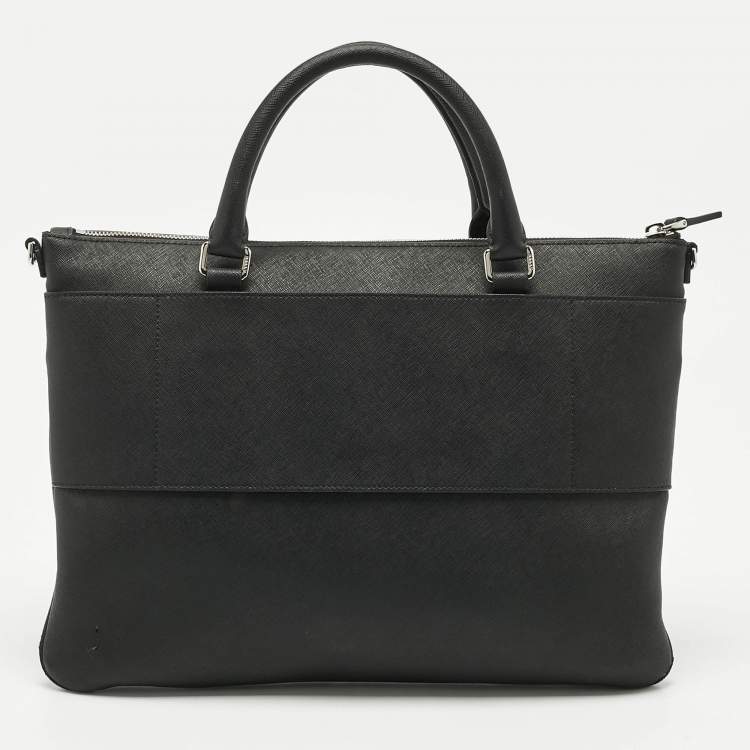 Pre Owned Bally Black Leather Zip Briefcase Bag
