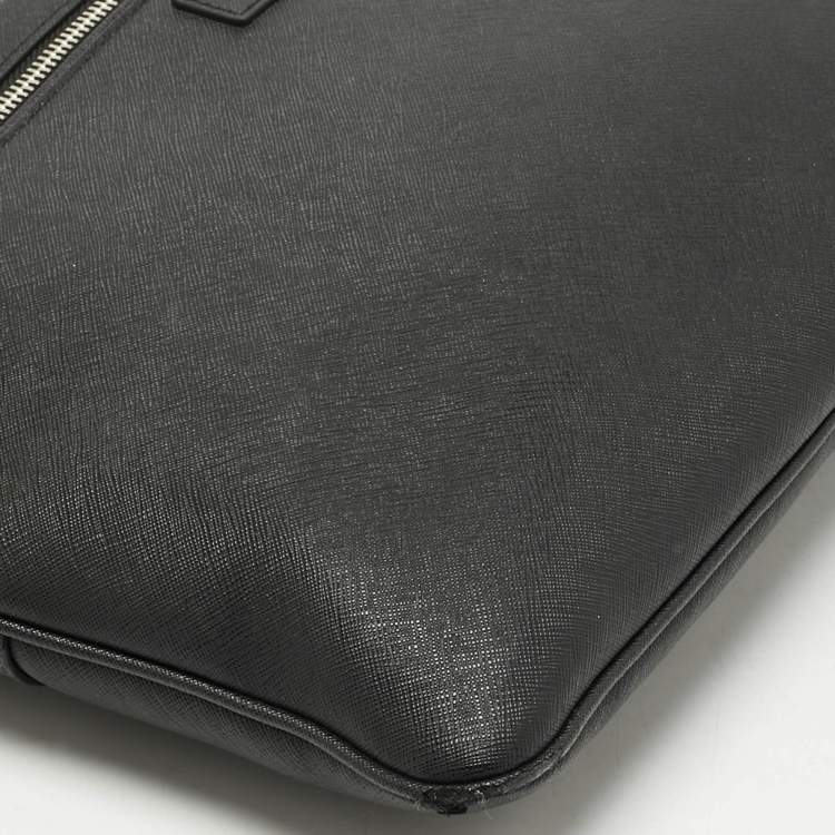Pre Owned Bally Black Leather Zip Briefcase Bag