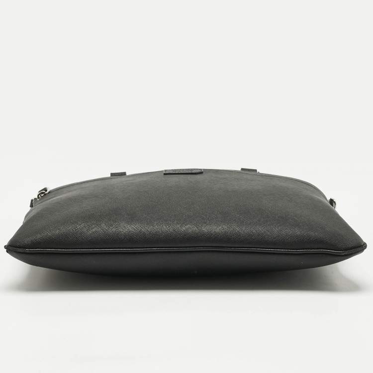Pre Owned Bally Black Leather Zip Briefcase Bag
