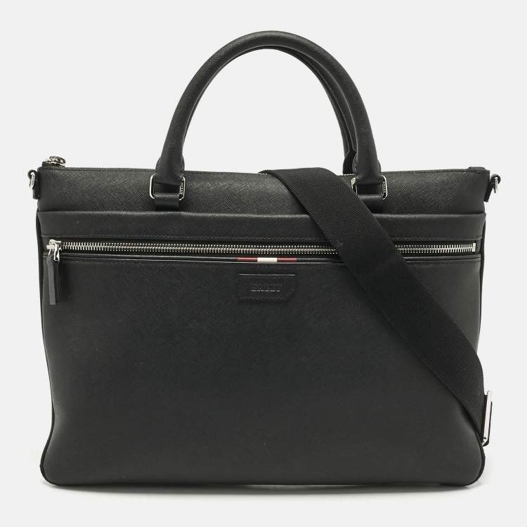 Pre Owned Bally Black Leather Zip Briefcase Bag