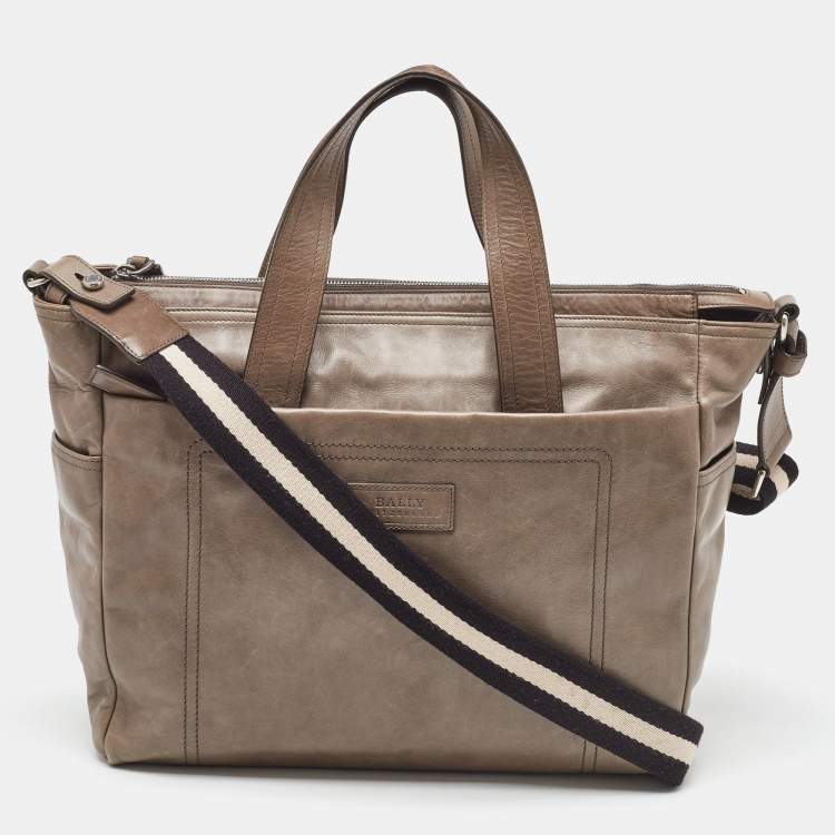 Pre Owned Bally Taupe Leather Laptop Bag