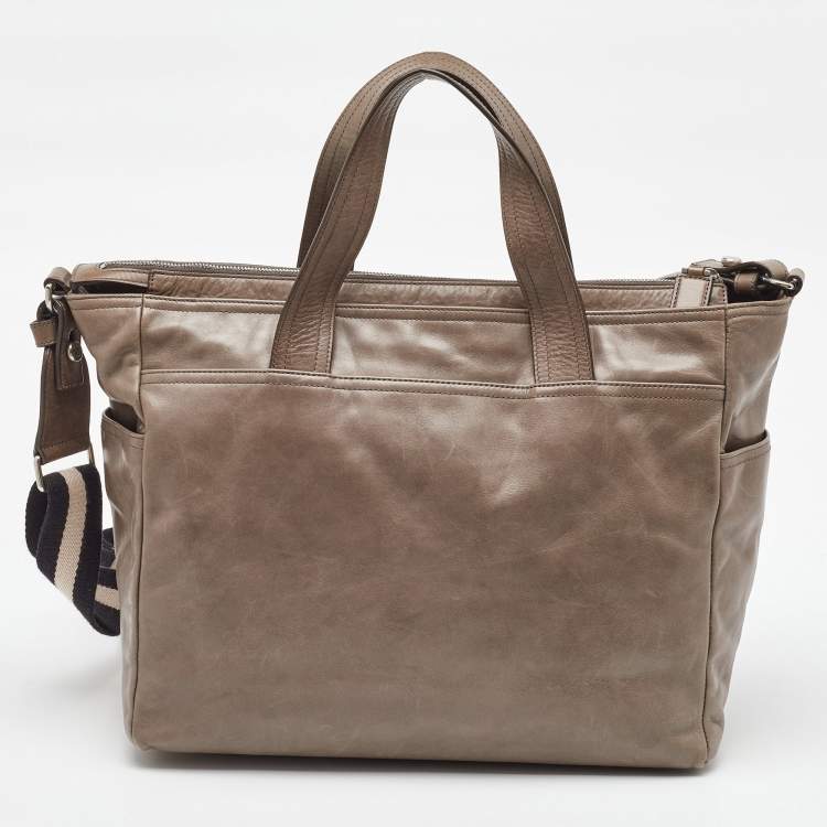 Pre Owned Bally Taupe Leather Laptop Bag