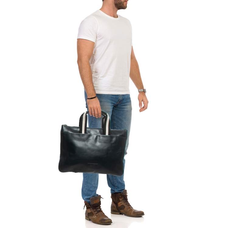 Pre Owned Bally Navy Blue Leather Tigan Business Bag