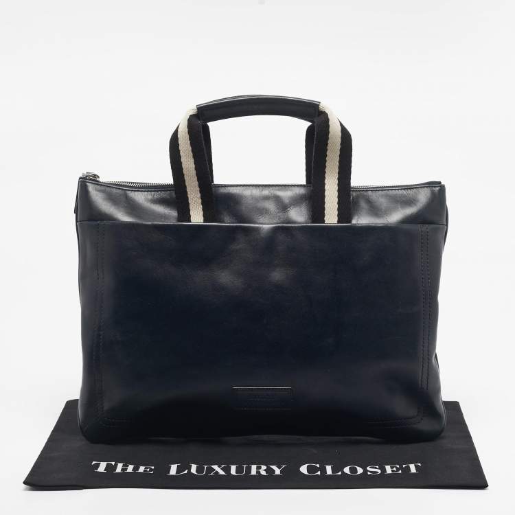 Pre Owned Bally Navy Blue Leather Tigan Business Bag