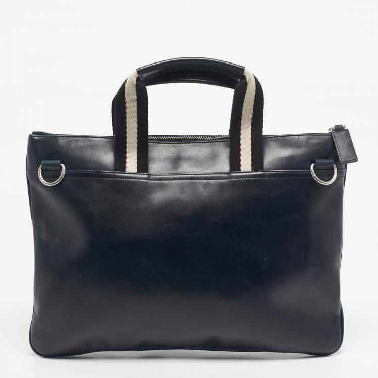 Pre Owned Bally Navy Blue Leather Tigan Business Bag