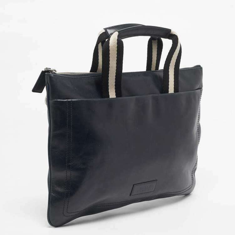 Pre Owned Bally Navy Blue Leather Tigan Business Bag
