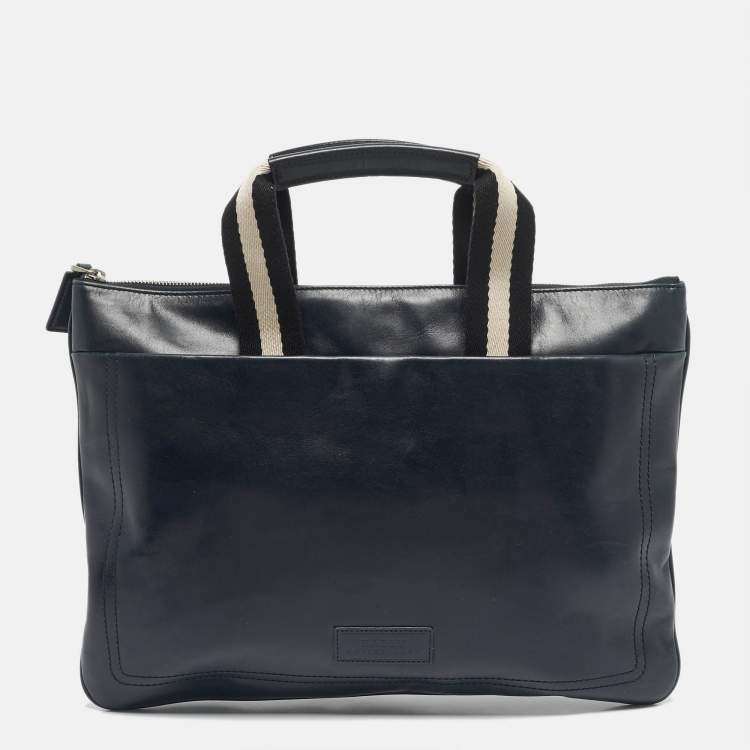 Pre Owned Bally Navy Blue Leather Tigan Business Bag