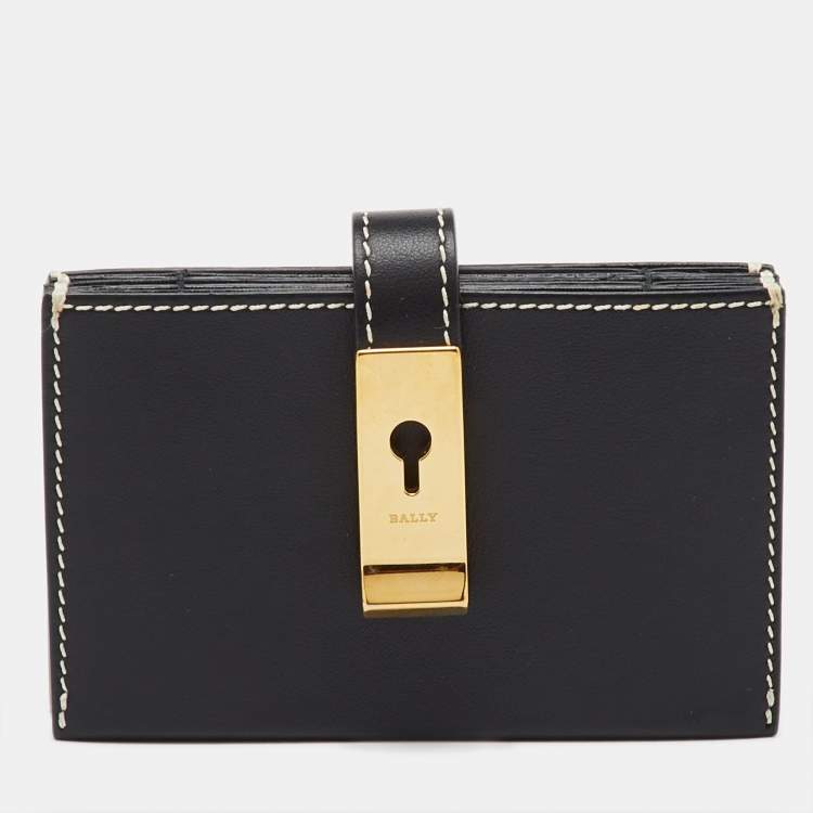 Pre Owned Bally Black Leather Gusset Card Case