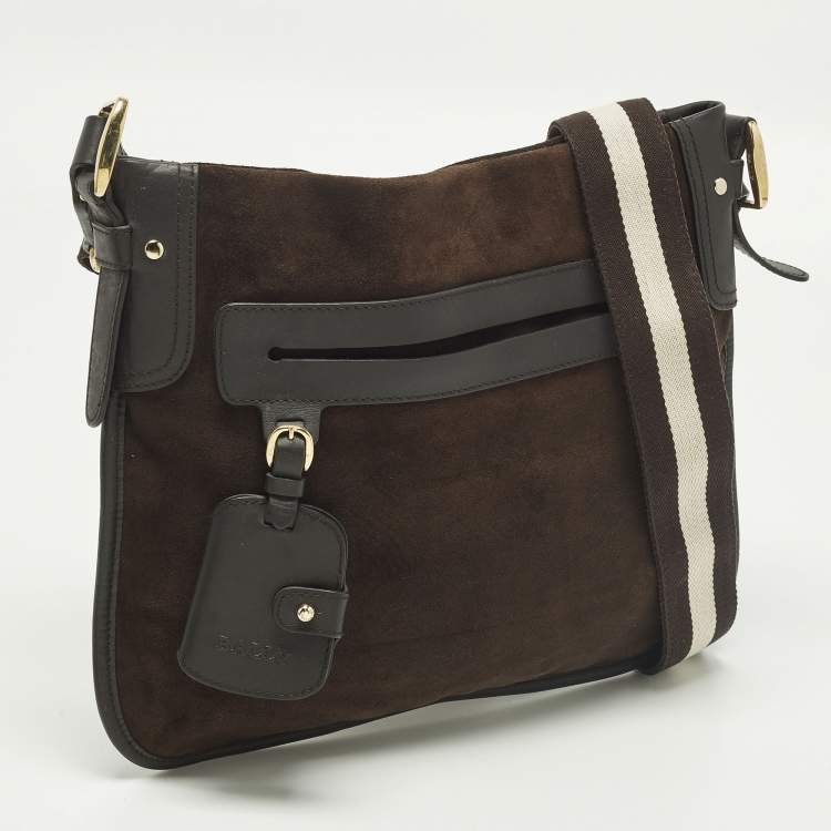 Pre Owned Bally Cairo Dark Brown Leather and Suede Messenger Bag